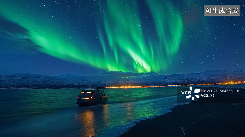 【AI数字艺术】冰川与极光自然美景图片素材