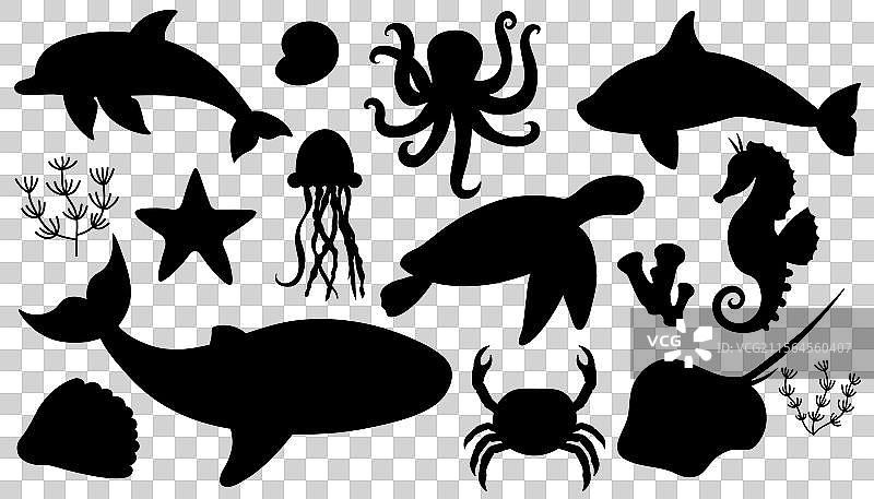 卡通黑色海洋动物剪影图片素材
