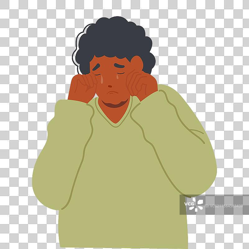 孤独的卡通角色，伤心的女人在哭泣图片素材