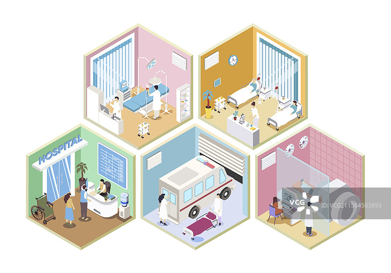 医院三维等距房间概念图图片素材