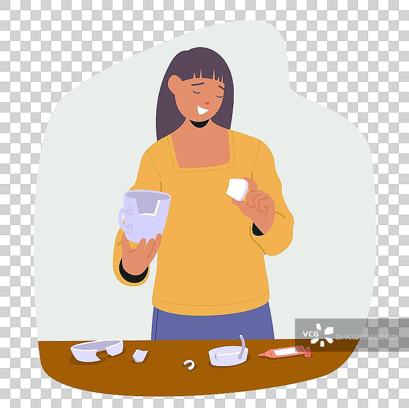 年轻的家庭主妇卡通角色在修理图片素材