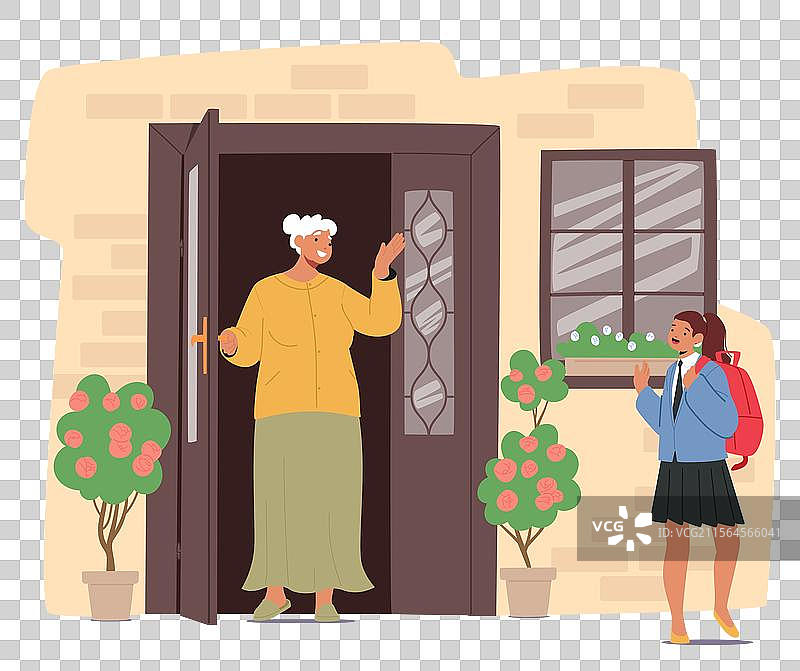 祖母送别可爱的孙女图片素材