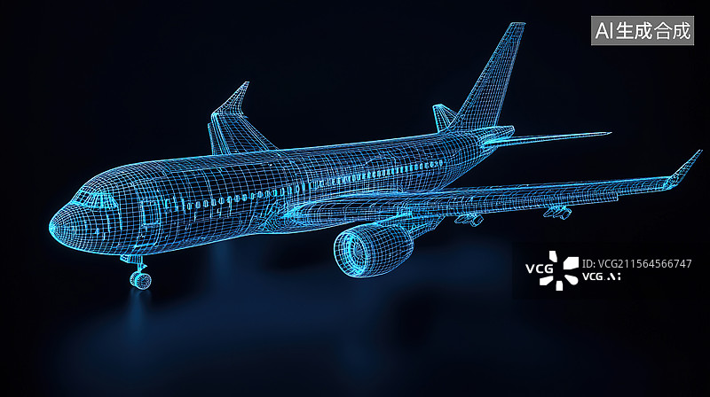 【AI数字艺术】三维科技感的飞机、三维客机图片素材