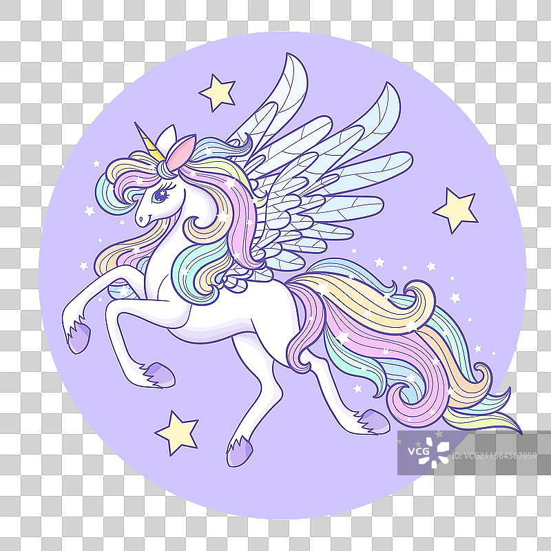 白色彩虹独角兽，长尾巴图片素材