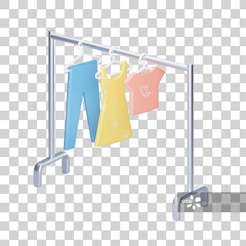 d建模风格插画元素晾衣杆晾衣架商场服装卖场图片素材