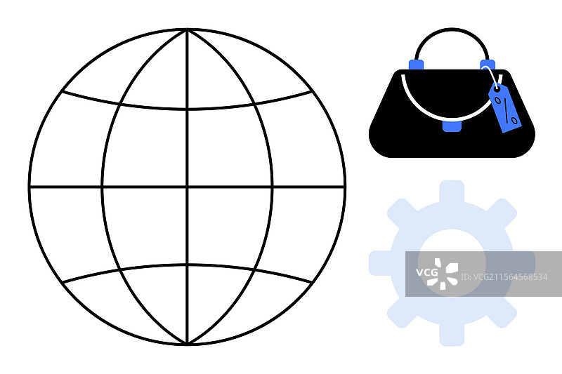 全球商业运营与齿轮和手袋图片素材