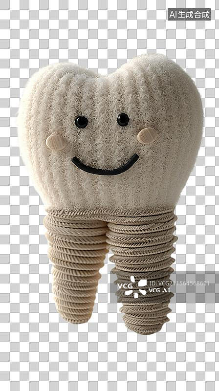 【AI数字艺术】3D可爱毛毡风格种植牙牙冠螺纹种植体模型图片素材