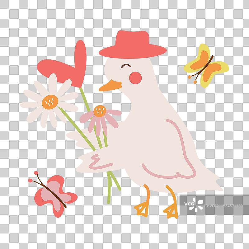 可爱的节日角色鹅在花束中图片素材