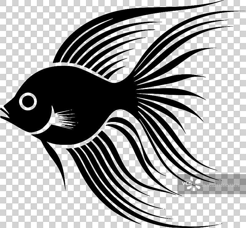 黑白孤立的天使鱼图标图片素材