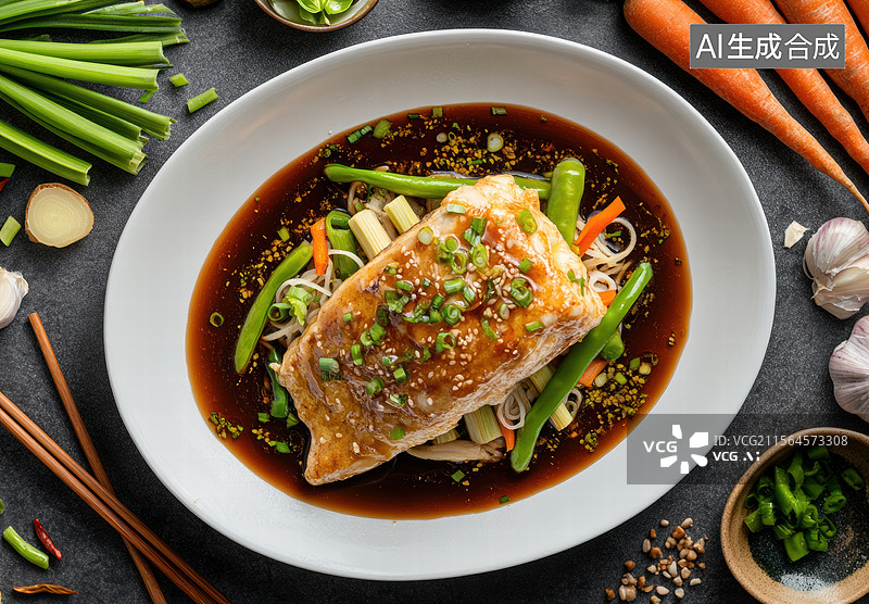 【AI数字艺术】清蒸鱼配蔬菜图片素材
