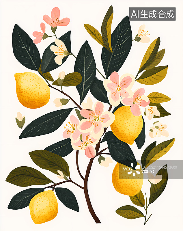 【AI数字艺术】柠檬花枝插画图片素材