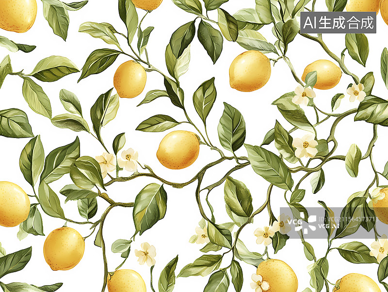 【AI数字艺术】柠檬花纹图案图片素材