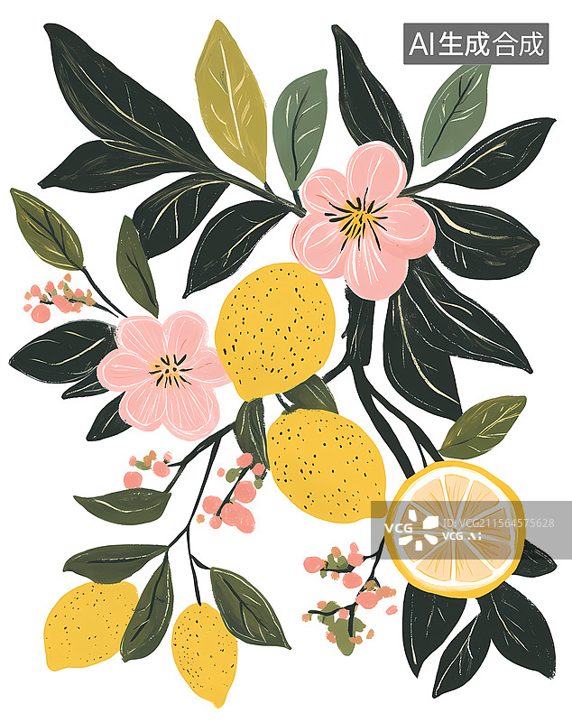 【AI数字艺术】柠檬花枝插画图片素材
