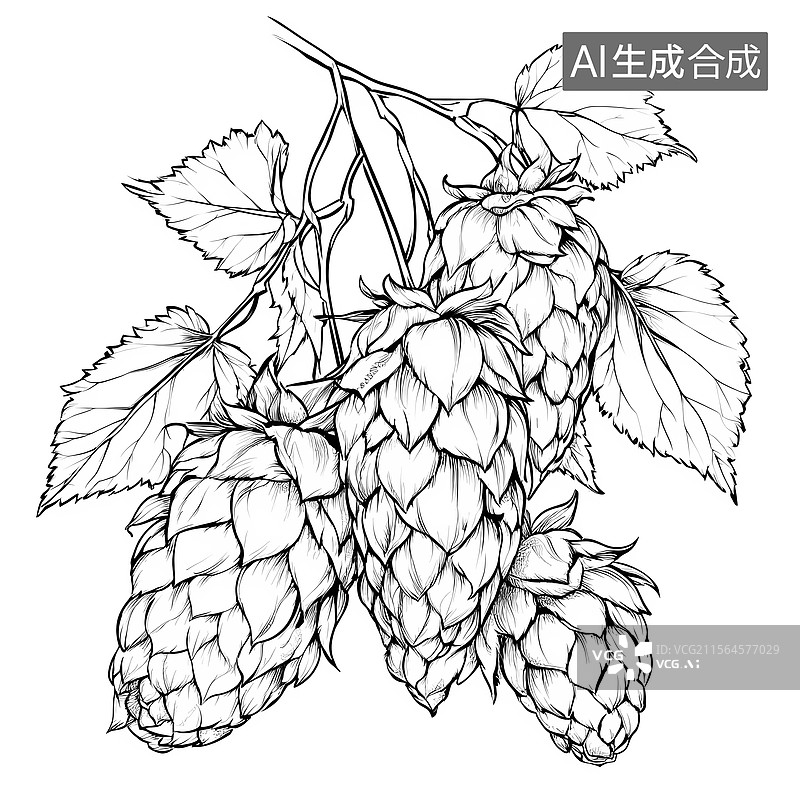 【AI数字艺术】手绘啤酒花枝条图图片素材