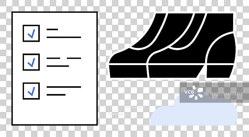 带有勾选框的清单和跑鞋图片素材