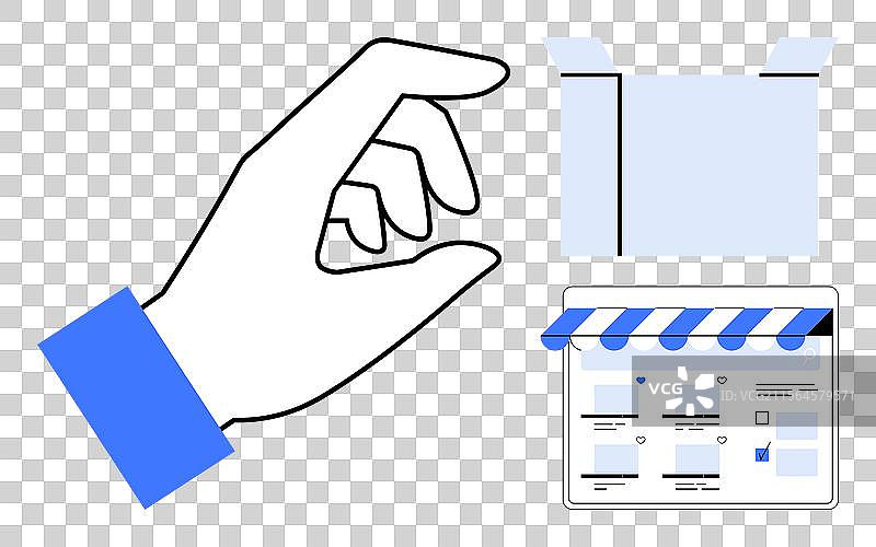 手伸向盒子和在线商店网页图片素材