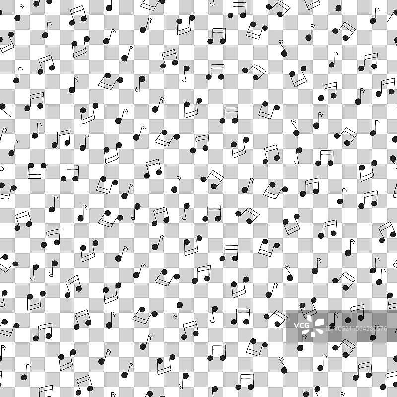 散落在婴儿粉色背景上的俏皮黑色音符图片素材