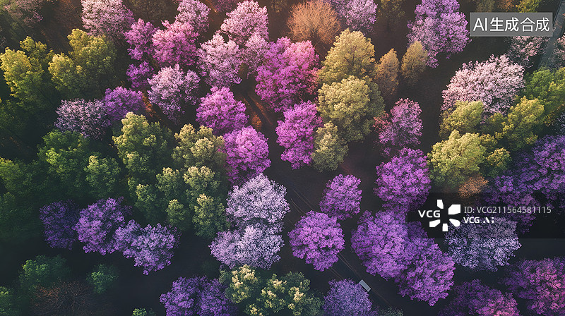 【AI数字艺术】桃花林中穿行的高铁航拍高清摄影图片素材