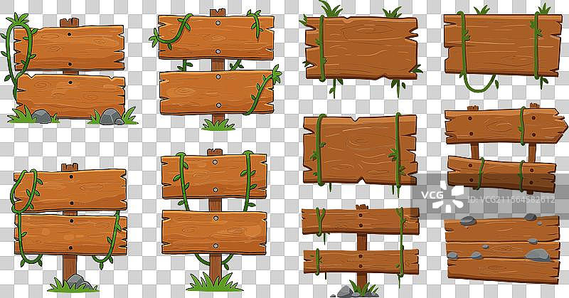 装饰着绿色藤蔓的木制招牌图片素材