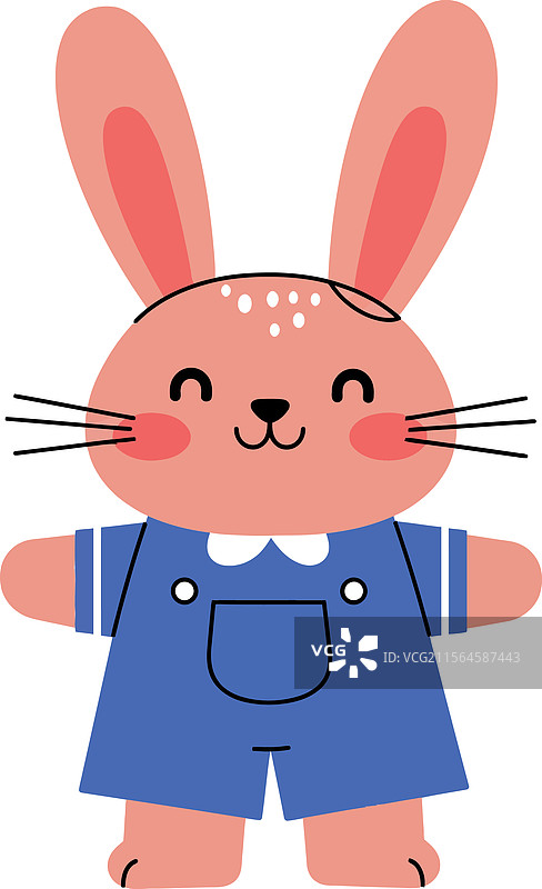 可爱的兔子角色穿着蓝色工装裤图片素材
