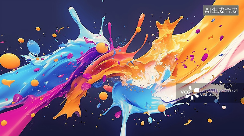 【AI数字艺术】彩色颜料在水中飞溅的特写镜头图片素材