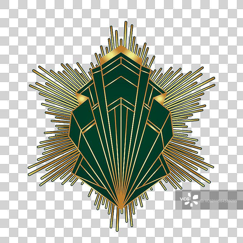 装饰艺术风格的复古金色图案在深绿色背景上图片素材