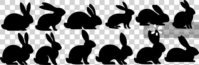 可爱的复活节兔子剪影套装，适合节日庆祝图片素材