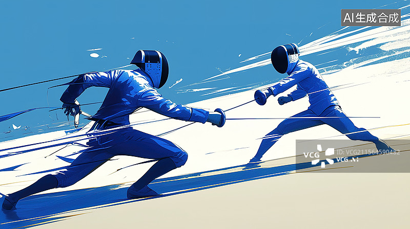 【AI数字艺术】击剑运动插画；击剑教学培训运动竞赛插画背景壁纸图片素材