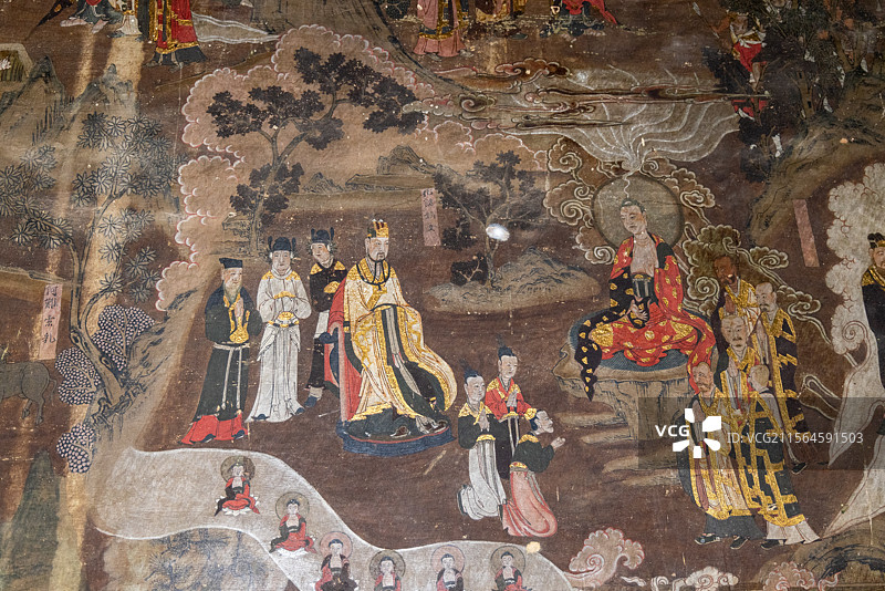 四川广元市剑阁县觉苑寺 大雄宝殿内明代佛传故事壁画图片素材