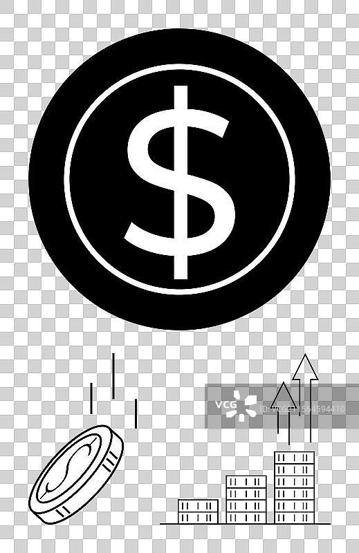 美元符号旁边有掉落的硬币和上升的柱状图图片素材