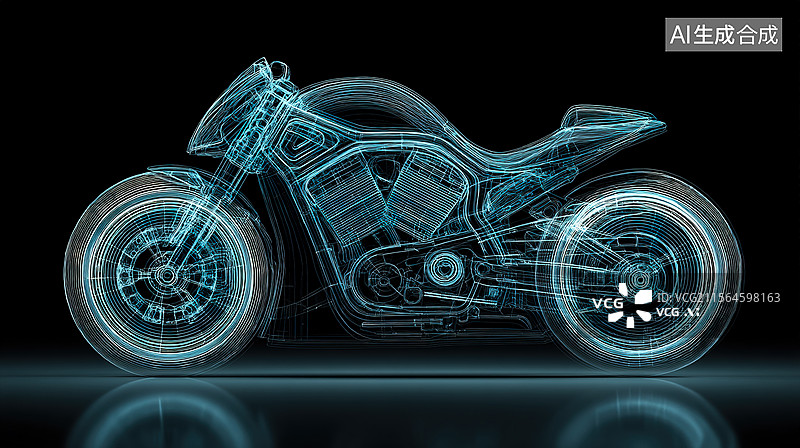 【AI数字艺术】摩托车线框全息投影；黑色背景摩托车线框全息投影背景壁纸图片素材