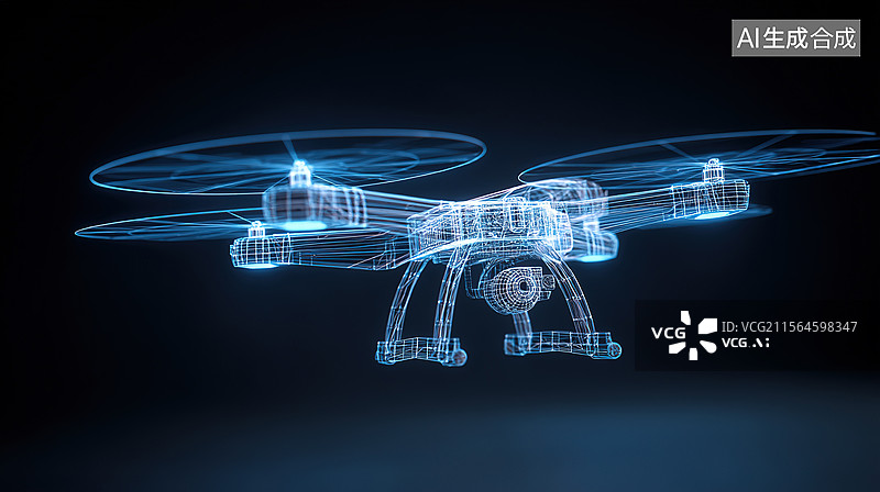 【AI数字艺术】无人机线框全息投影；黑色背景无人机线框全息投影背景壁纸图片素材