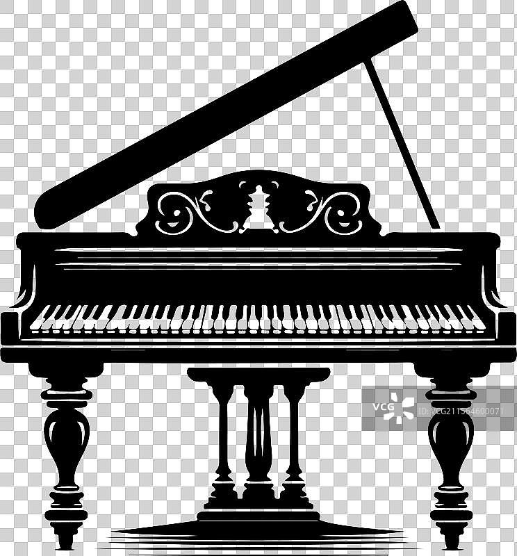 一架装饰华丽的复古大钢琴图片素材