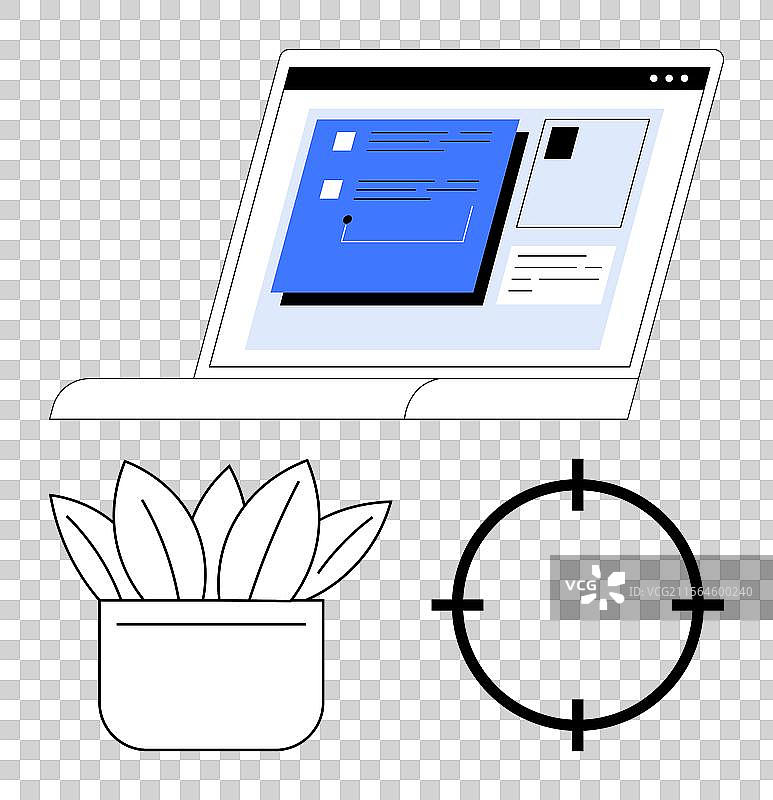 笔记本电脑显示商业仪表板和盆栽植物图片素材