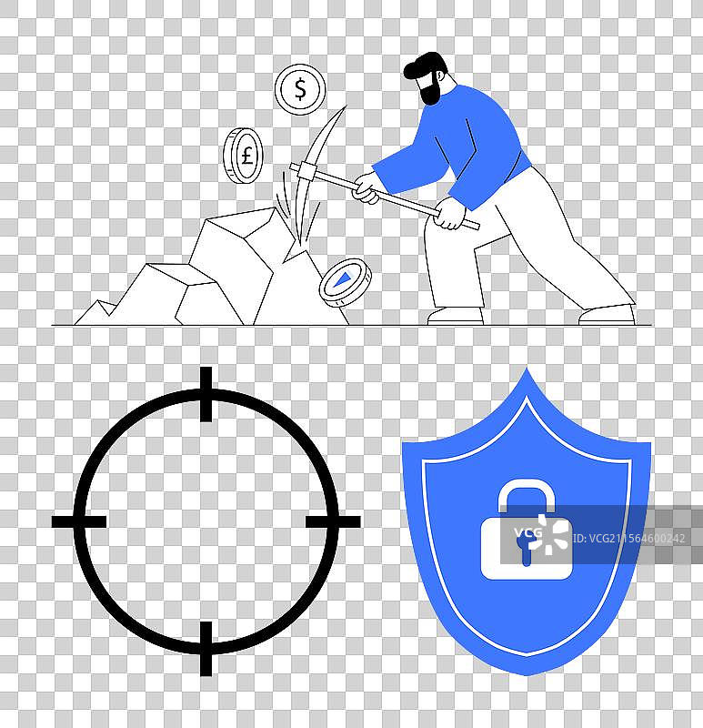 矿工用镐挖掘加密货币图片素材