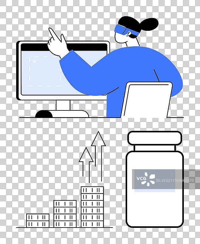 研究人员在屏幕上分析疫苗数据图片素材