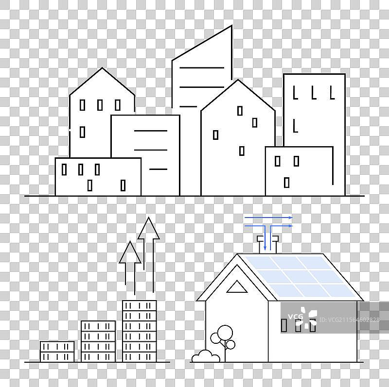 城市建筑增加的柱状图与太阳能图片素材