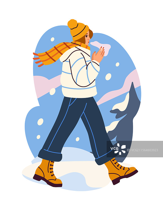 冬季场景中的女性行走图片素材