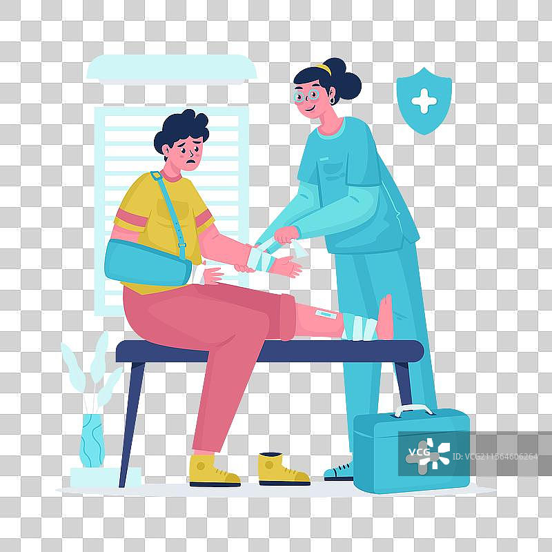 护士给受伤的病人包扎绷带图片素材