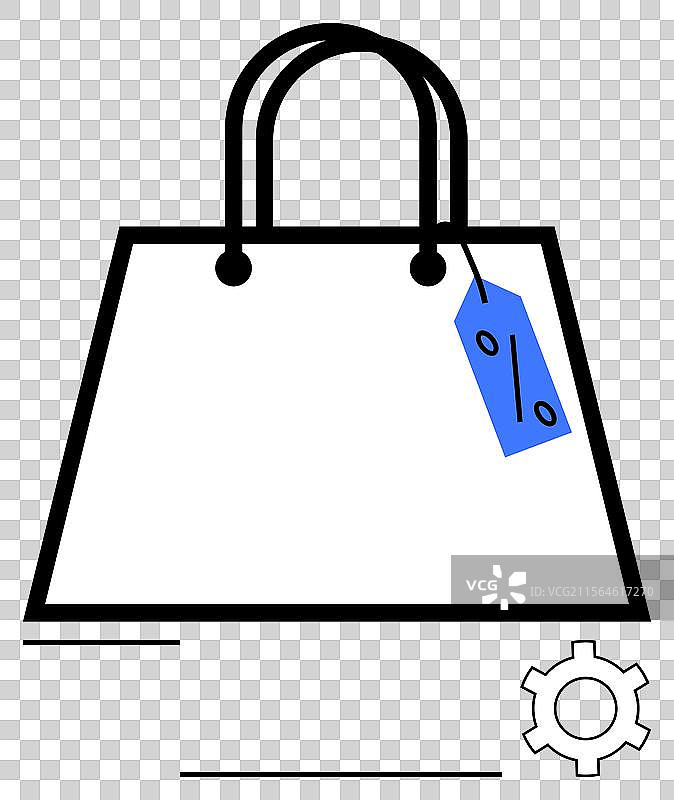 带有折扣标签和齿轮图标的购物袋图片素材