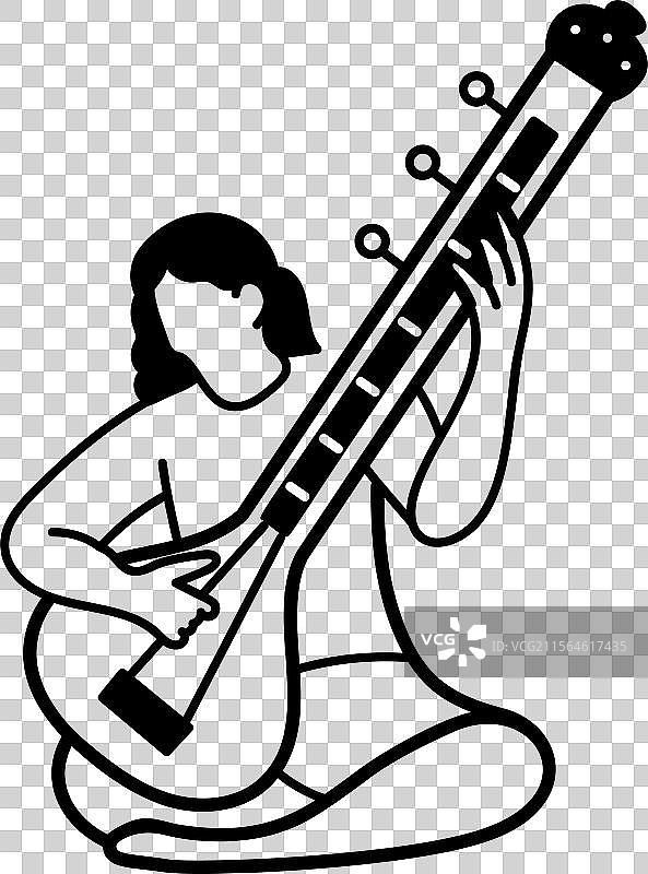 手绘的西塔琴演奏者图标图片素材