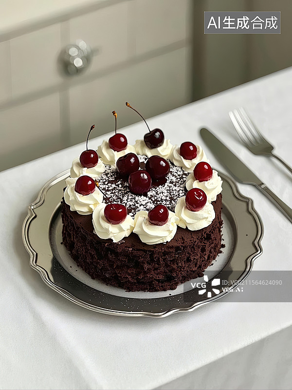 【AI数字艺术】黑森林蛋糕，巧克力奶油蛋糕，黑森林，蛋糕，甜点图片素材