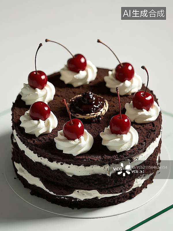 【AI数字艺术】黑森林蛋糕，巧克力奶油蛋糕，黑森林，蛋糕，甜点图片素材