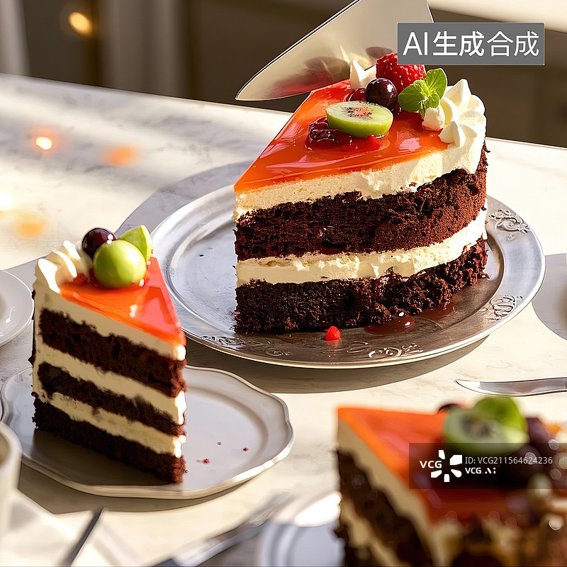 【AI数字艺术】黑森林蛋糕，巧克力奶油蛋糕，黑森林，蛋糕，甜点图片素材