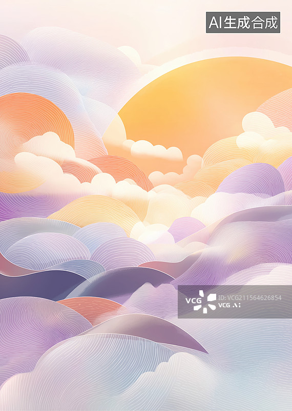 【AI数字艺术】抽象云朵与柔和光线的景观图片素材