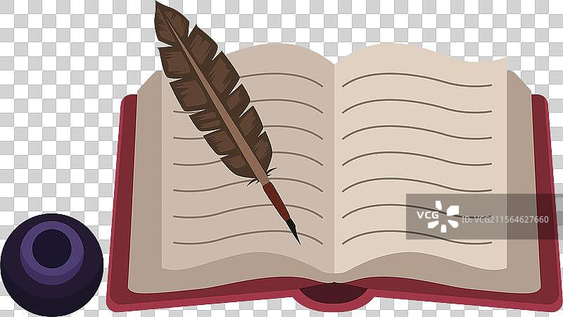 打开的诗集书籍与羽毛笔图标图片素材