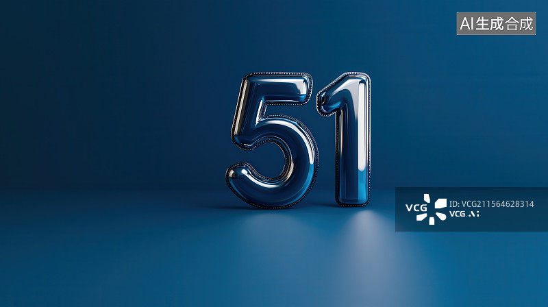 【AI数字艺术】黑色背景下金属质感数字“51”，五一国际劳动节海报插画背景图片素材