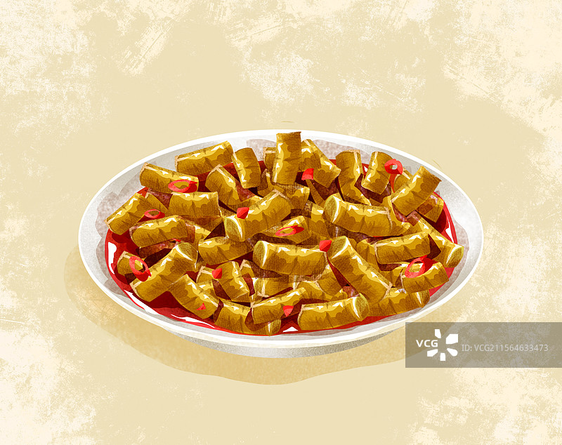 红油豇豆与鲜豇豆干辣椒 插画图片素材