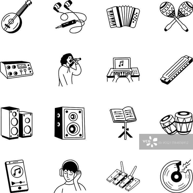 手绘乐器图标合集图片素材