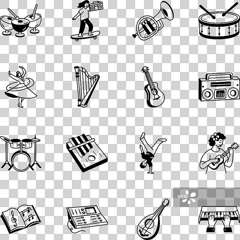 旋律艺术涂鸦图标集合图片素材